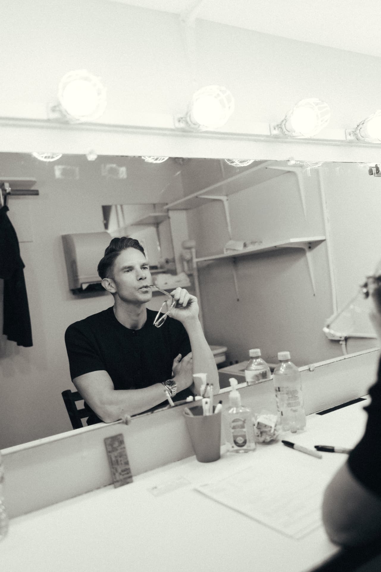 Frank DiLella at a dressing room vanity
